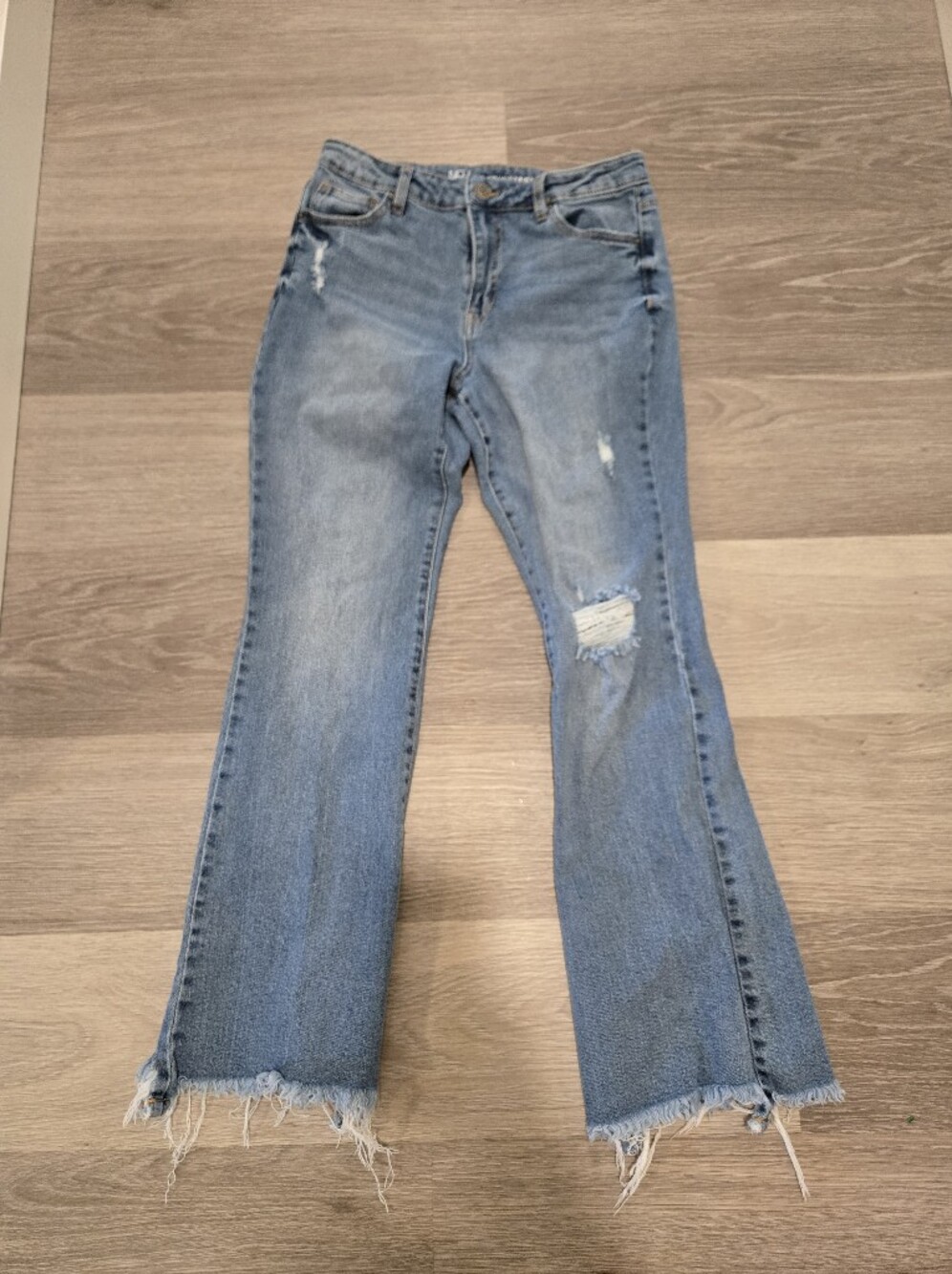 No Boundaries Light Blue Flare Jeans with Distressed Knee